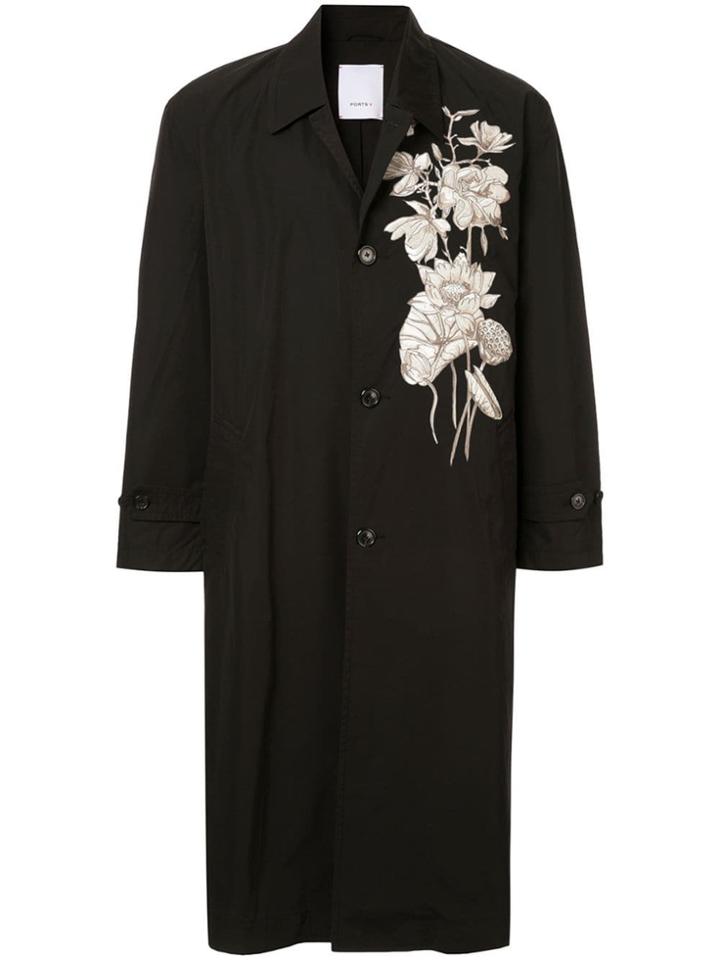 Ports V Floral Trench Coat - Black