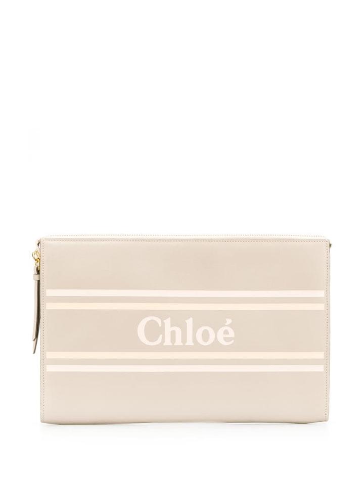 Chloé Logo Print Clutch - Grey