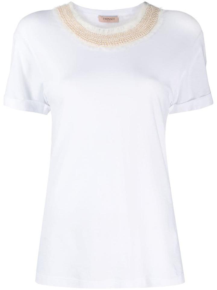 Twin-set Pearl-embellished Neck T-shirt - White
