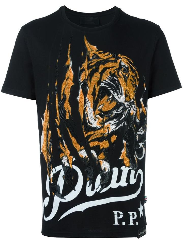 Philipp Plein Tiger Print T-shirt, Men's, Size: Small, Black, Cotton