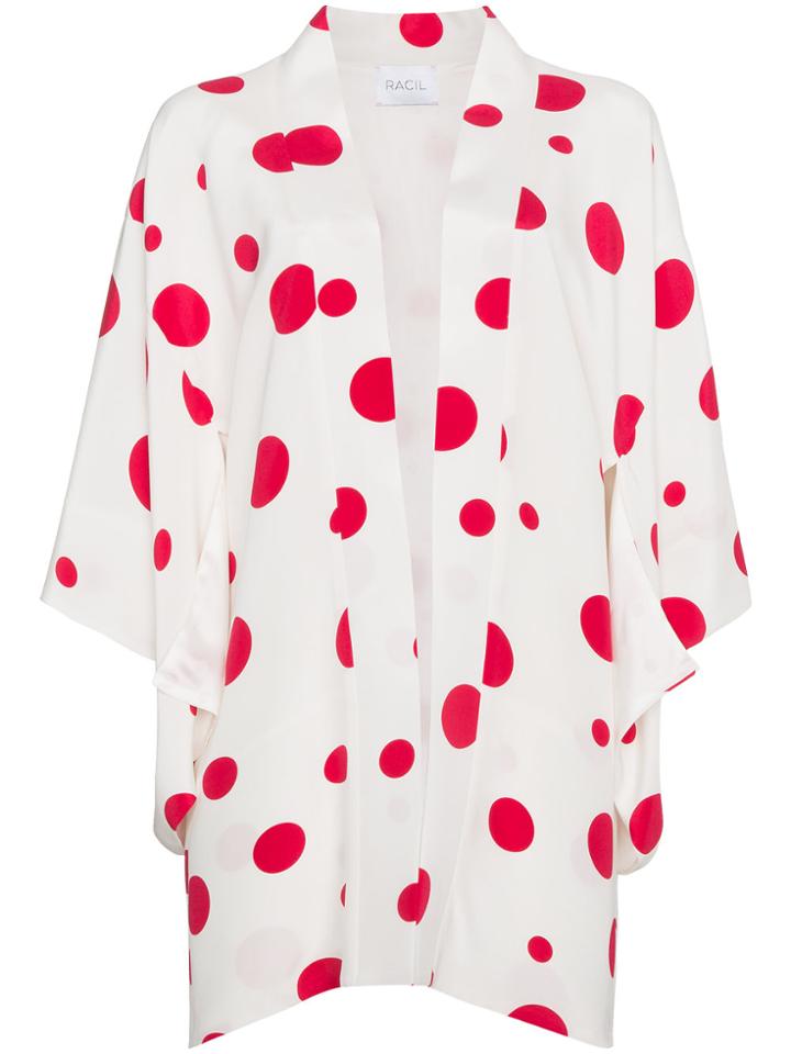Racil Silk Kimono With Red Circles - White