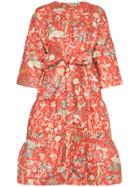 Rianna + Nina Red Floral Print Quilted Cotton Long Sleeve Coat -