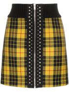 Palm Angels High Waist Tartan Wool Mini Skirt - Yellow & Orange