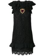 Dolce & Gabbana Embroidered Heart Crest Lace Dress - Black