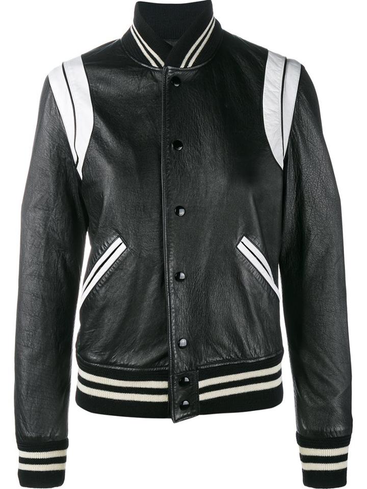 Saint Laurent Varsity Jacket, Women's, Size: 38, Black, Cotton/lamb Skin/cupro/wool