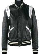 Saint Laurent Varsity Jacket, Women's, Size: 38, Black, Cotton/lamb Skin/cupro/wool