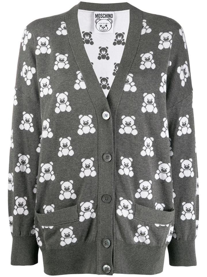 Moschino Teddy Bear Print Cardigan - Grey