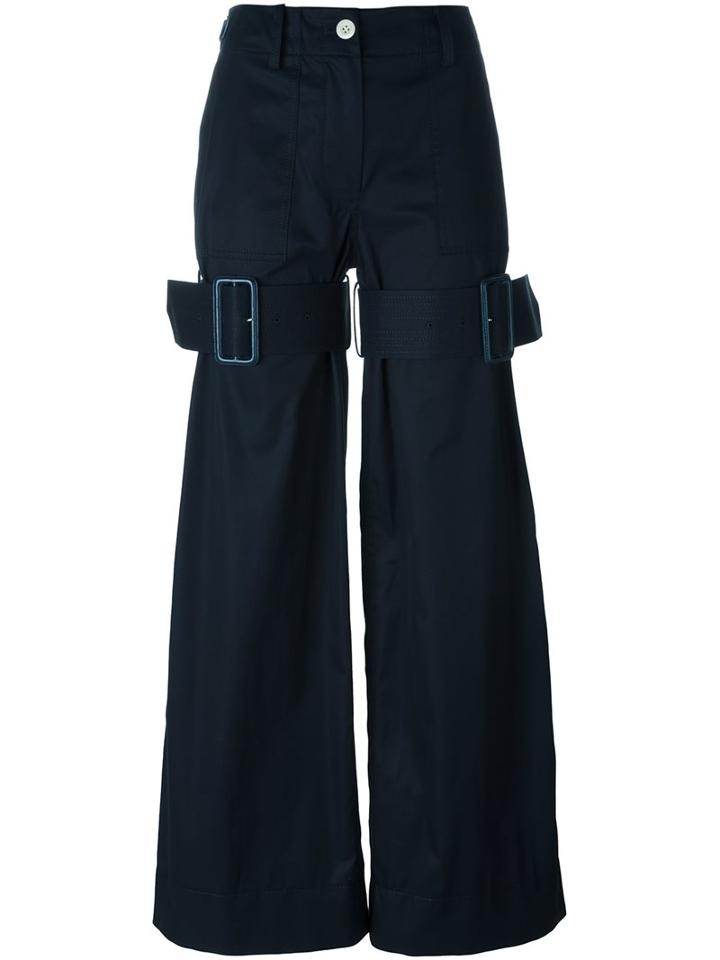 Sacai Buckled Strap Palazzo Pants, Women's, Size: 2, Blue, Cotton