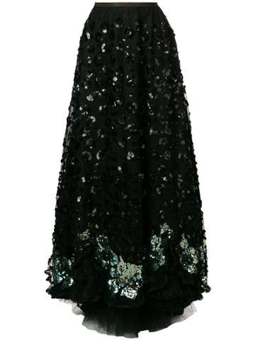 William Vintage Floral Sequin Tulle Skirt - Black