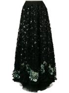 William Vintage Floral Sequin Tulle Skirt - Black