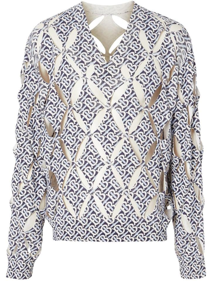 Burberry Cut-out Detail Monogram Print Silk Sweater - Blue