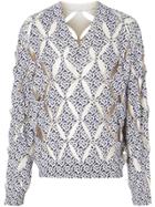 Burberry Cut-out Detail Monogram Print Silk Sweater - Blue