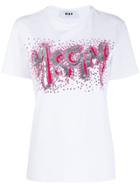 Msgm Sequin Embroidered Logo T-shirt - White