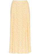 Reformation High Rise Floral Print Midi Skirt - Yellow & Orange