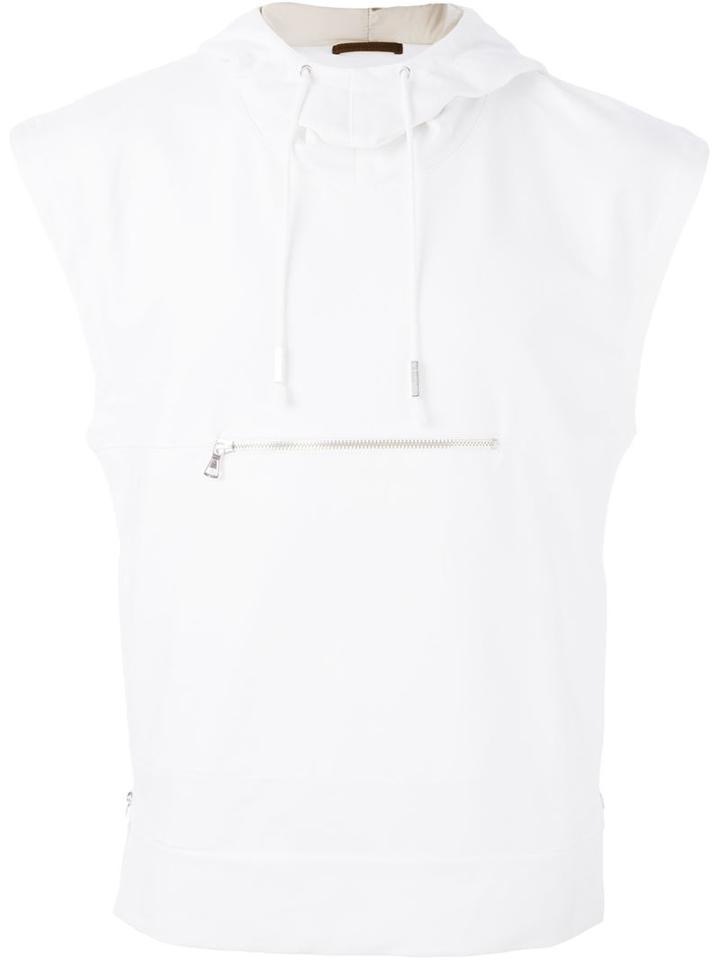 Eleventy Sleeveless Hoodie, Men's, Size: Large, White, Cotton/spandex/elastane
