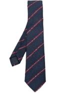 Tagliatore Stripe Embroidered Tie - Blue