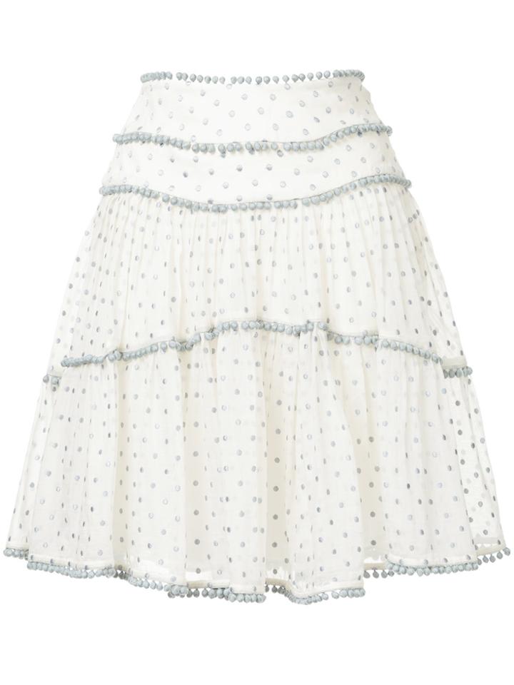 Zimmermann Polka Dotted Tiered Skirt - White