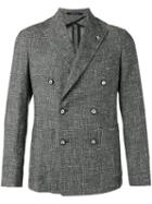 Tagliatore Crosshatch Double Breasted Jacket, Men's, Size: 50, Grey, Cotton/acrylic/polyamide/virgin Wool