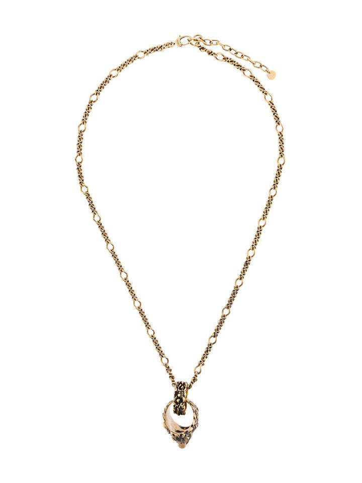 Gucci Lion Mane And Lion Head Pendant Necklace - Metallic