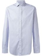 Armani Collezioni Grid Print Shirt, Men's, Size: 42, Blue, Cotton