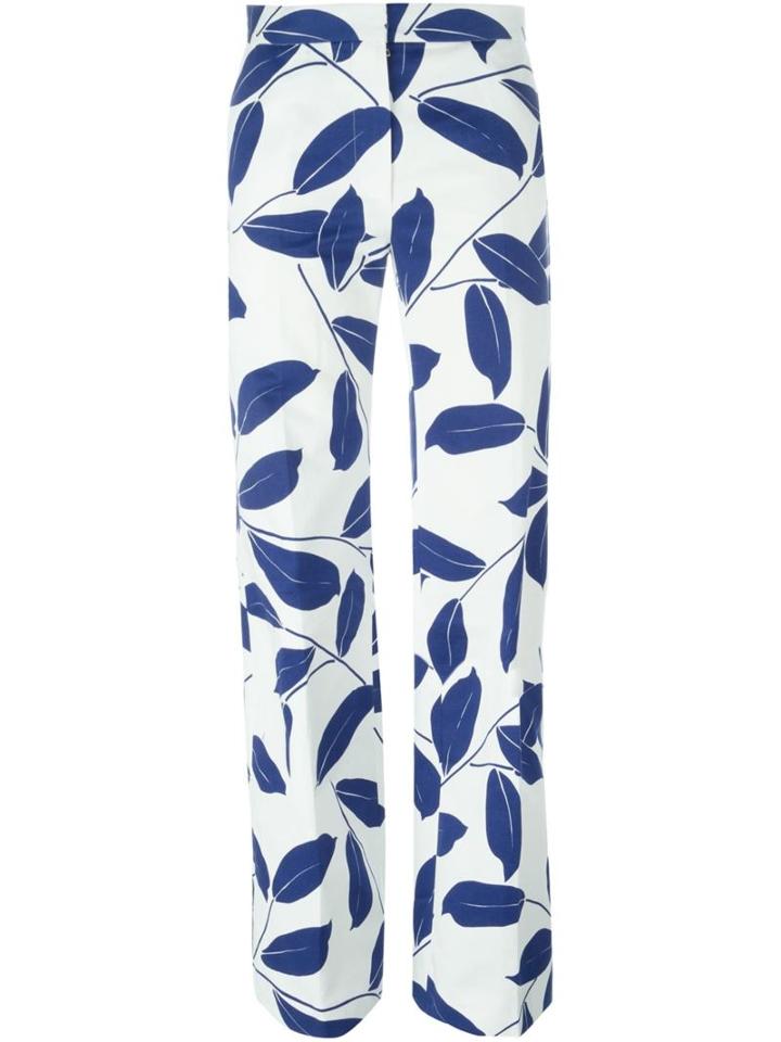 Marni Leaf Print Trousers, Women's, Size: 40, White, Cotton/linen/flax