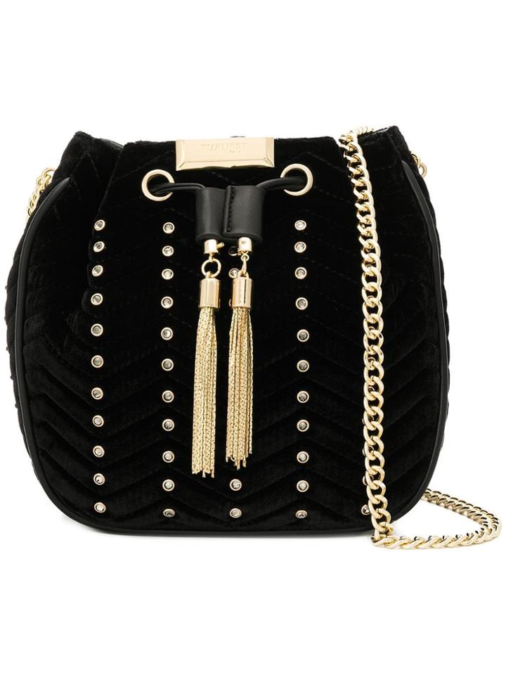 Twin-set Crystal-embelished Bucket Bag - Black
