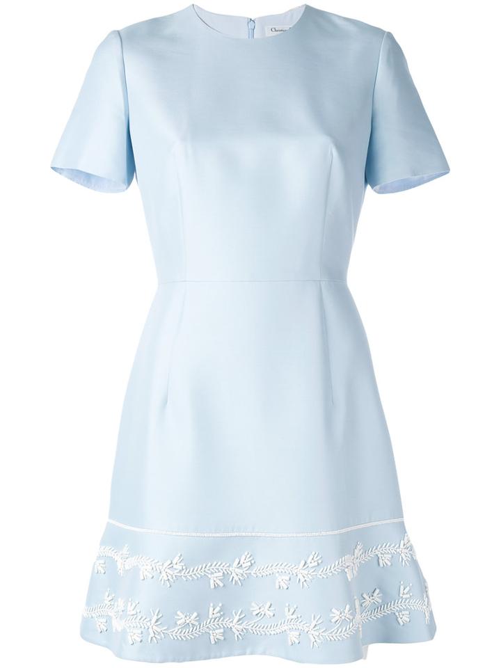 Dior - Embroidered Flared Dress - Women - Silk/cotton/glass - 36, Women's, Blue, Silk/cotton/glass