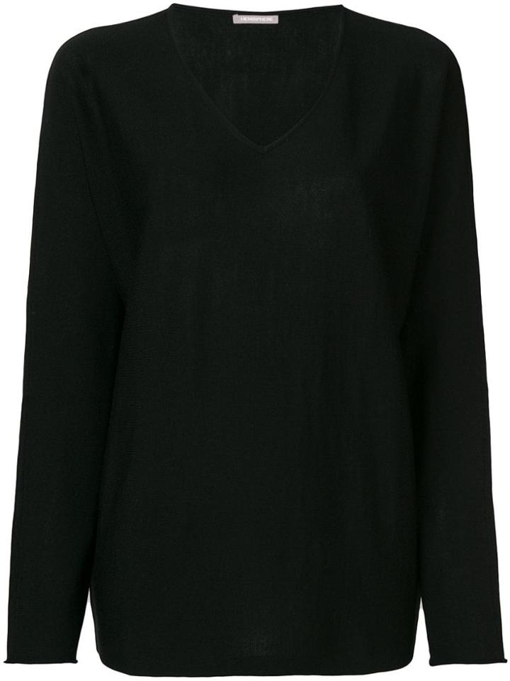 Hemisphere V-neck Fine Knit Sweater - Black