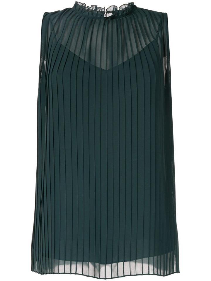 Kuho Pleated Ruffle Neck Blouse - Green
