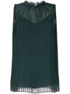 Kuho Pleated Ruffle Neck Blouse - Green