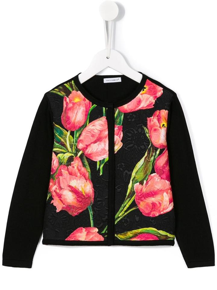 Dolce & Gabbana Kids Tulip Jacquard Cardigan, Girl's, Size: 10 Yrs, Black