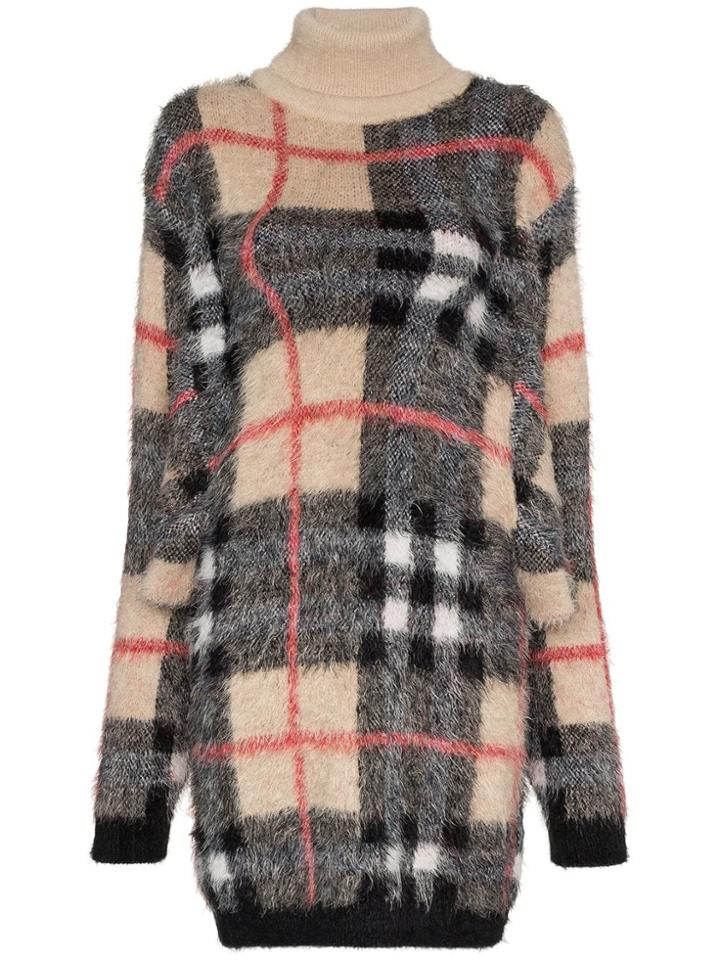 Y / Project Turtleneck Check Knit Dress - Neutrals