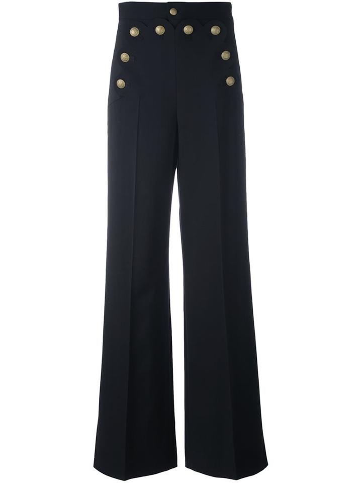 Red Valentino Buttoned Wide Leg Trousers, Women's, Size: 42, Blue, Polyester/spandex/elastane/wool