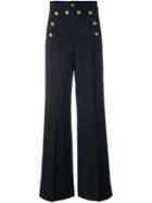 Red Valentino Buttoned Wide Leg Trousers, Women's, Size: 42, Blue, Polyester/spandex/elastane/wool