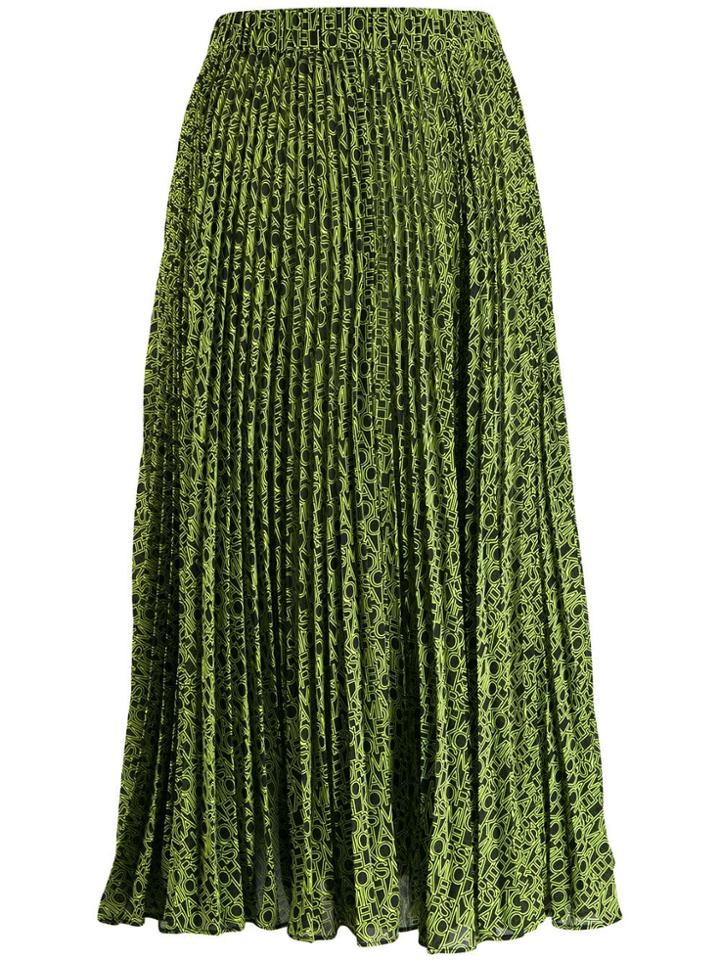 Michael Michael Kors Graphic Logo Print Georgette Pleated Skirt -