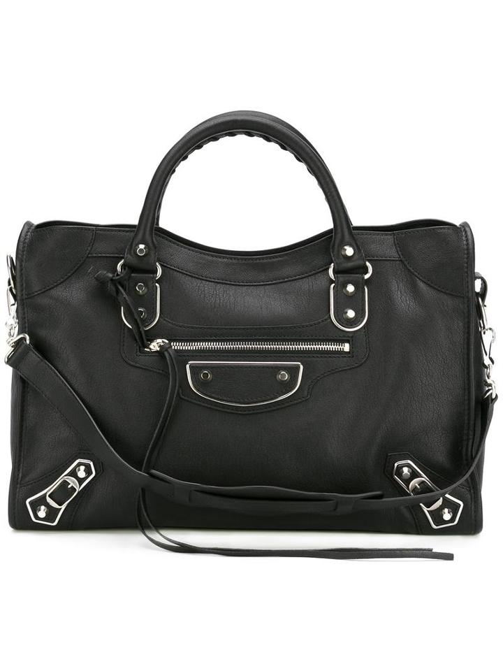 Balenciaga Detachable Strap Tote, Women's, Black, Lamb Skin