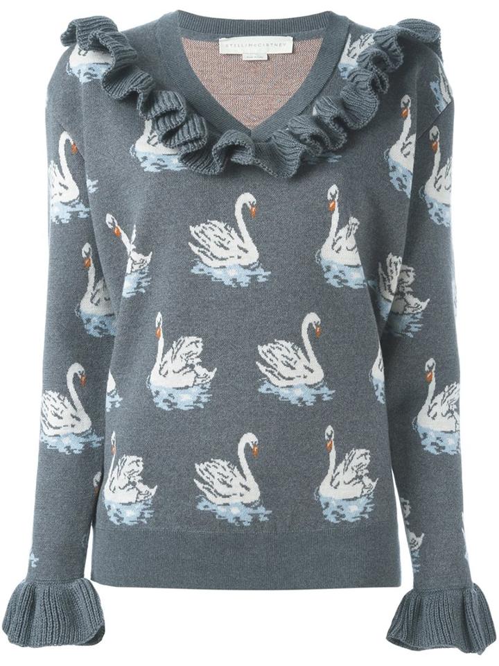 Stella Mccartney Swan Print Jacquard Jumper, Women's, Size: 38, Grey, Virgin Wool