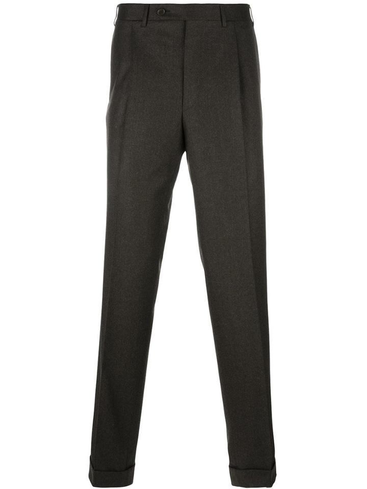 Canali Pleated Straight Leg Trousers - Brown