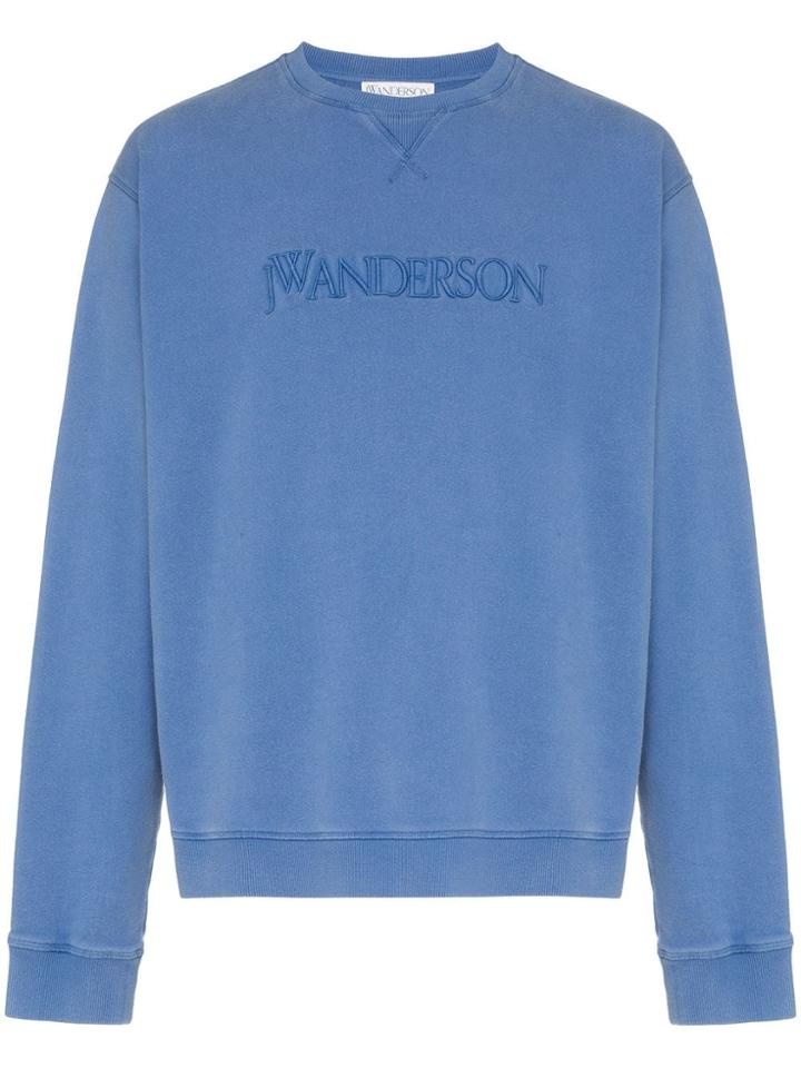 Jw Anderson Logo Embroidered Cotton Sweatshirt - Blue
