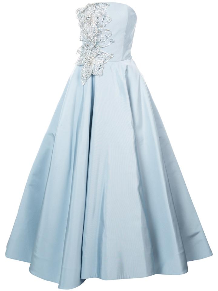 Christian Siriano Embellished Bustier Flared Gown - Blue