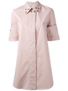 Mm6 Maison Margiela - Studded Collar Shirt Dress - Women - Cotton - 42, Pink/purple, Cotton