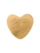 Chanel Vintage Cc Logo Heart Brooch, Women's, Metallic