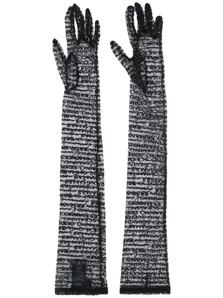 Ermanno Scervino Embroidered Tulle Gloves - Black