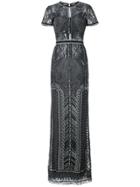 Marchesa Notte Ombré Lace Column Gown - Black