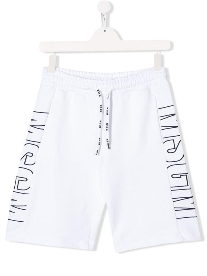 Msgm Kids Linear Logo Print Shorts - White