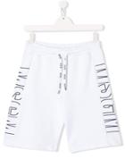 Msgm Kids Linear Logo Print Shorts - White