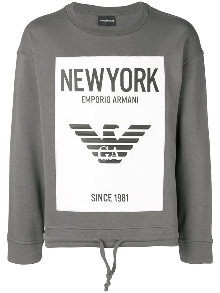 Emporio Armani New York Drawstring Hem Hoodie - Grey