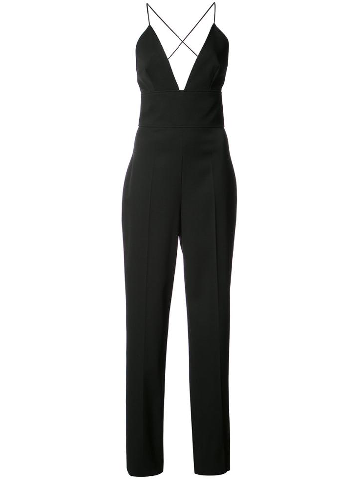 Oscar De La Renta Deep Neck Slim Jumpsuit - Black