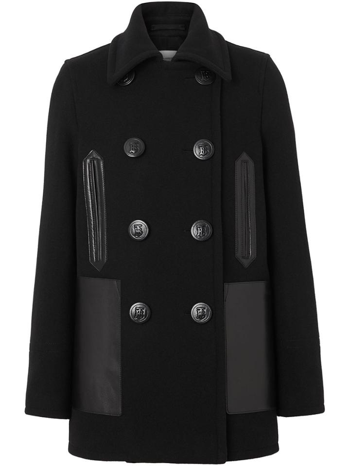 Burberry Leather Pockets Peacoat - Black