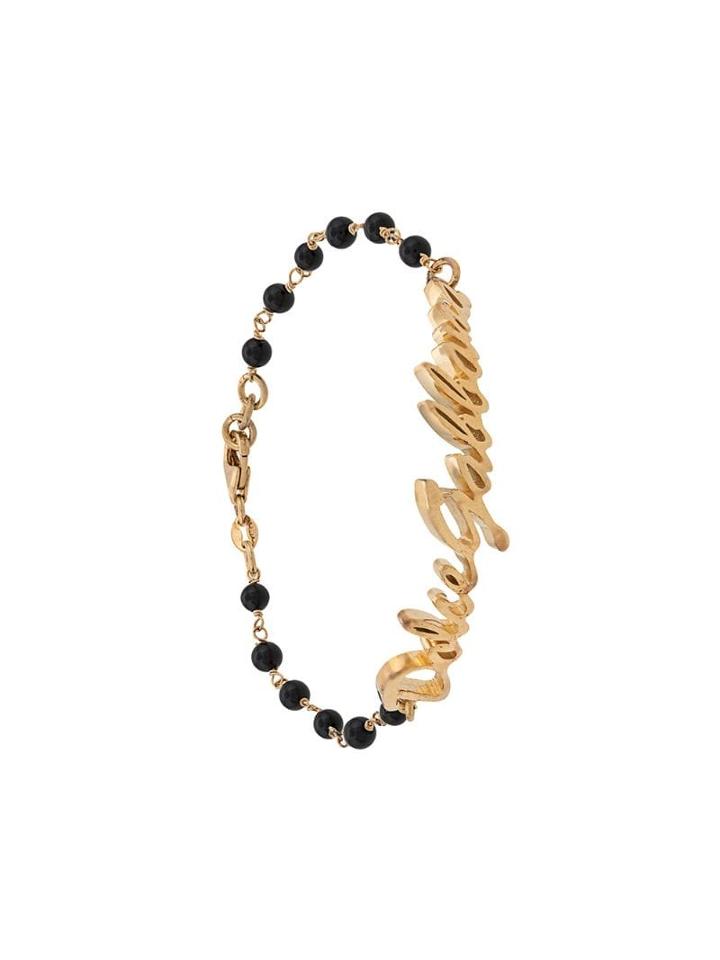 Dolce & Gabbana Logo Plaque Beaded Bracelet - Gold